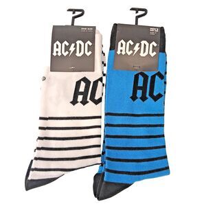 AC/DC Music Rock Band Novelty Striped 2 Pair Adult Men Crew Socks Size 6-12 NWT